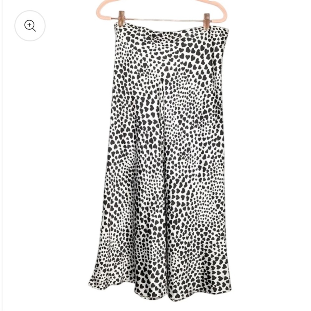 Rachel Zoe Black White Heart Print Satin Maxi Skit Elastic Waist Size L‎ Chic